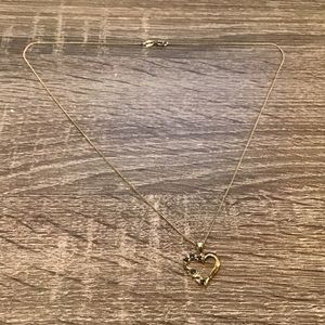 Sterling Silver Gold Tone Black Stones Open Heart Pendant Chain Necklace 19" L